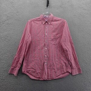 J McLaughlin‎ Gingham Check Button Down Shirt Large Pink Gray Mens Preppy Office